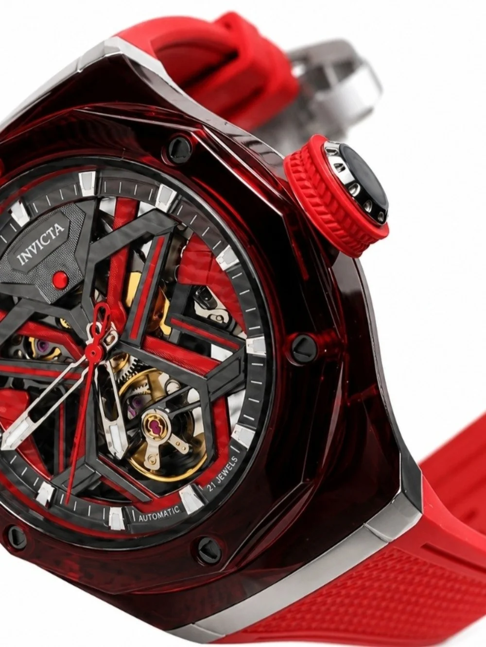 Invicta 69542 Celestial Orbitha Skeleton Dial Red Silicone Men's Watch NEW